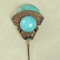 Vintage CZECH Glass and Faux Turquoise Stone Hat Pin