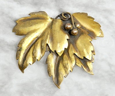 Magnificent Signed JOSEFF Grape Leaf Brooch with Signature Gold Plating