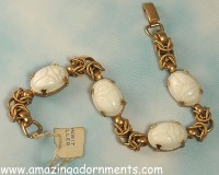 White Glass Scarab Bracelet with Bonwit Teller Tag Signed WARNER