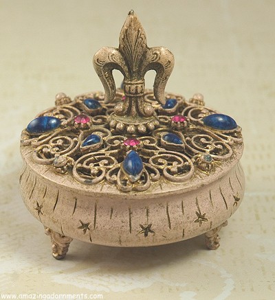FLORENZA Fleur di Lis and Stone Topped Footed Trinket Box