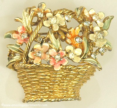 Vintage BSK MY FAIR LADY Basket of Flowers Pin ~ BOOK PIECE