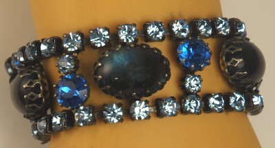 Wrist Candy from SCHREINER! Vintage Blue Cabochon and Rhinestone Bracelet