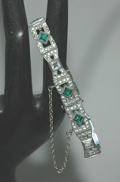 Incredible ART DECO Clear and Green Rhinestone Bracelet