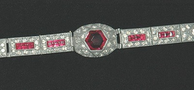 Ruby Red and Clear Rhinestone ART DECO Bracelet