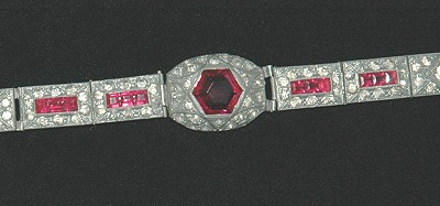 Ruby Red and Clear Rhinestone ART DECO Bracelet