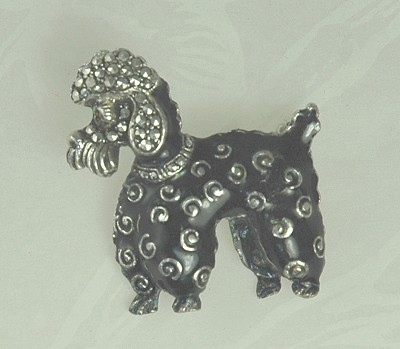 THEODOR FAHRNER Sterling, Marcasite and Enamel Poodle Pin with Red Glass Eye