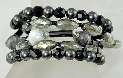 Glamorous Vintage 5 Strand Art Glass and Crystal Bracelet Signed SCHIAPARELLI