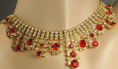 Mesmerizing Drippy Imported  Vintage Rhinestone Necklace in RED!