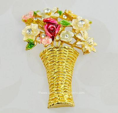 Sweet Vintage Signed BSK MY FAIR LADY Flower Vase Brooch ~ BOOK PIECE