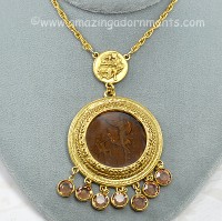 Exotic Intaglio Medallion Necklace with Dangles Signed GOLDETTE