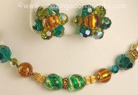Opulent Crystal and Art Glass Necklace and Earrings Set Signed VOGUE