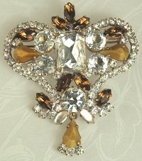 Very Glamorous Rhinestone and Glass Brooch Signed HUSAR D