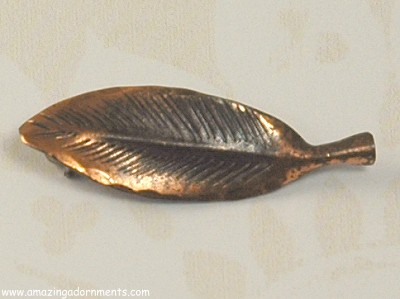Tiny Signed STUART NYE Copper Feather or Leaf Pin