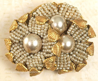Extremely Rare FRANK HESS AMOURELLE for KRAMER Faux Pearl Brooch