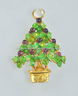 Vintage Signed SWOBODA Garnet and Peridot Gem Set Christmas Tree Pin