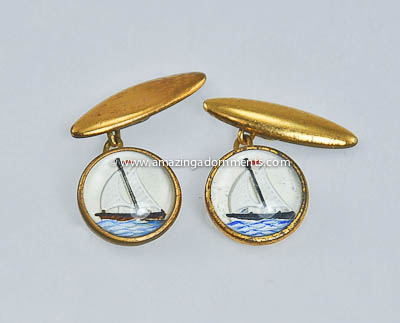 Dashing Art Deco Essex Crystal Nautical Design Cufflinks