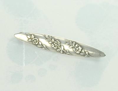 Remarkable Antique Sterling Silver Bar Pin with Roses Signed UNGER BROTHERS
