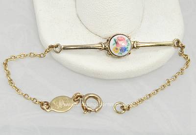 Enchanting Antique Look Bracelet with Painted Porcelain Rose Signed 1928