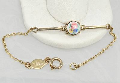 Enchanting Antique Look Bracelet with Painted Porcelain Rose Signed 1928