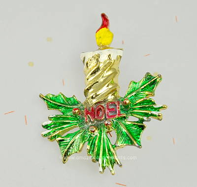 Glorious Vintage Noel Candle Christmas Pin Signed BEATRIX, BJ