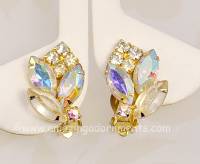 Vintage DELIZZA AND ELSTER Clear and Pastel Aurora Borealis Rhinestone Earrings