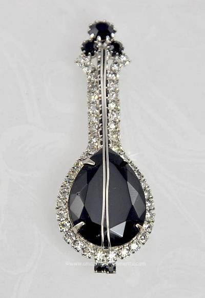 Magical Vintage Signed ALICE CAVINESS Black and Clear Rhinestone Mandolin Pin
