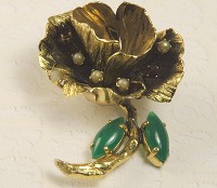 Very Unique Rose Brooch with Faux Pearls and Glass Signed GROSSE GERMANY 1968