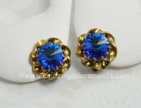 Beautiful Blue Rivoli Rhinestone Earrings Signed MADE in AUSTRIA
