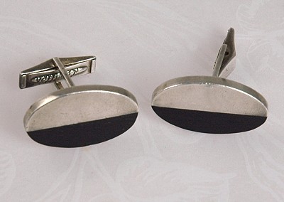 Sterling Silver and Ebony Mod Cufflinks Signed ESTHER LEWITTES