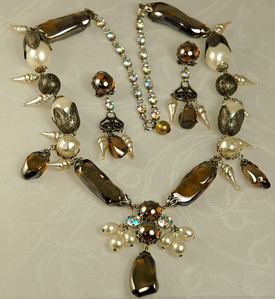 Very Feminine Glass, Rhinestone and Faux Pearl Demi Parure from LOUIS ROUSSELET
