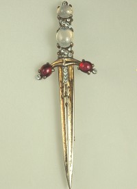 TRIFARI 1944 Sterling, Rhinestone and Cabochon Sword Brooch