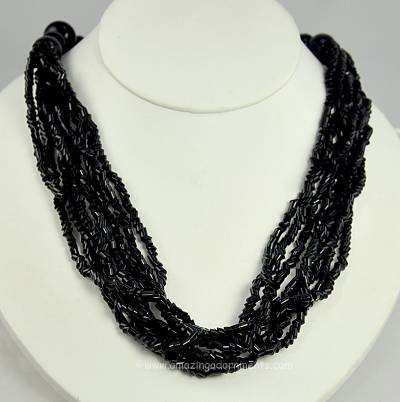 Funky Unsigned Jet Black Glass Bead Necklace