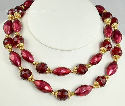 Vintage Unsigned Double Strand Cranberry Bead Necklace
