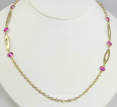 Gorgeous Pink Crystal and Decorative Oval Necklace Signed PARK LANE