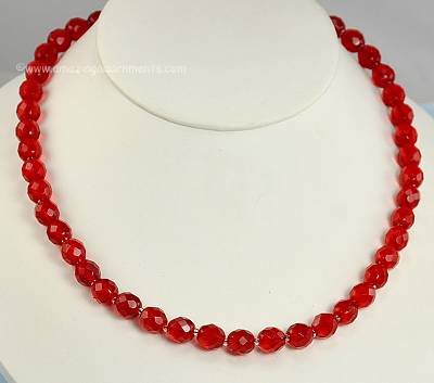 Exhilarating Vintage Unsigned Ruby Crimson Red Crystal Necklace