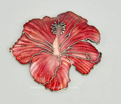 Beautiful Art Nouveau Look Red Enamel Pansy Flower Brooch