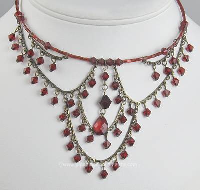 Dazzling Ruby Red Crystal Spider Web Festoon Necklace