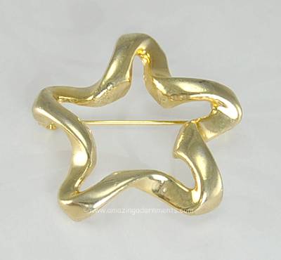 Polished Vintage Stylized Five Pointed Star Brooch