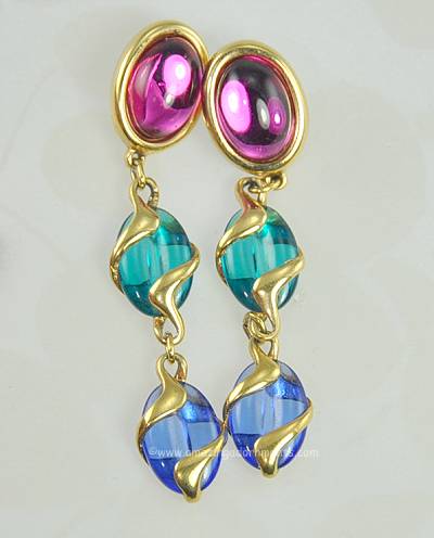 Opulent Multi- colored Glass Drop Dangle Earrings Signed SWAROVSKI