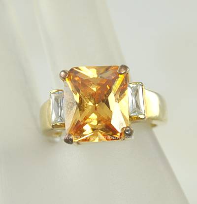 Sparkling Light Topaz Glass and Clear Rhinestone Finger Ring~ Size 5.5