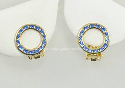 Demure Vintage Sapphire Blue Rhinestone Earrings Signed LISNER