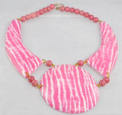 Outrageous Unsigned Vintage 1970s Pink and White Wood Necklace
