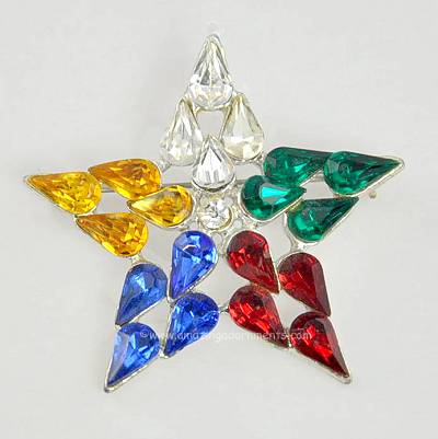 Giant Multi- colored Rhinestone Five Pointed Star Brooch