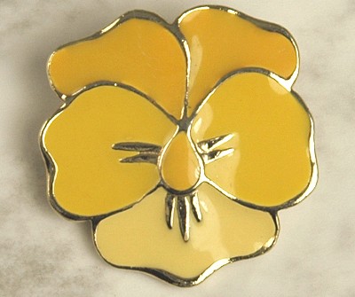 Spring Ready Yellow Enamel Pansy Floral Pin Signed CRAFT