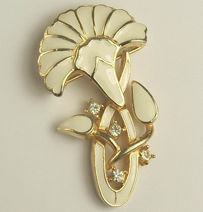 Vintage Enamel and Rhinestone Floral Pin Signed POLCINI [LEDO]