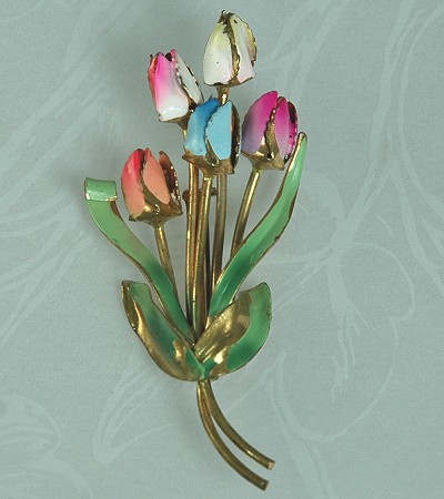 Flamboyant Enameled Floral Pin Signed AUSTRIA