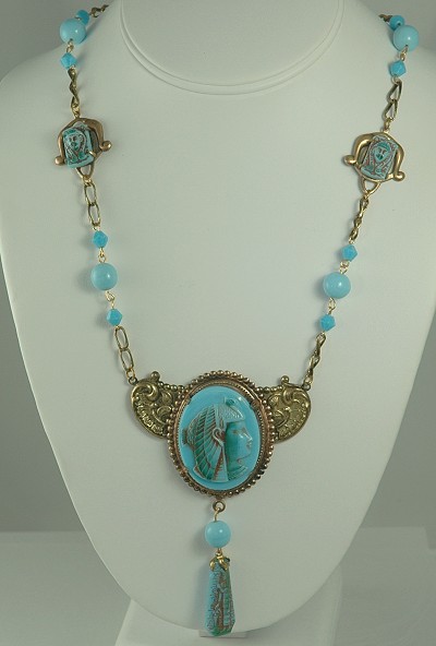 Stunning CZECHOSLOVAKIAN EGYPTIAN REVIVAL Molded Glass Necklace