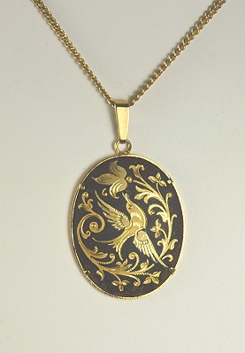 Renaissance Motif Damascene Pendant Necklace