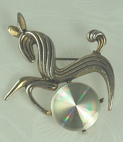 Cute Holograph Prancing Horse Pin Signed JEWELARAMA