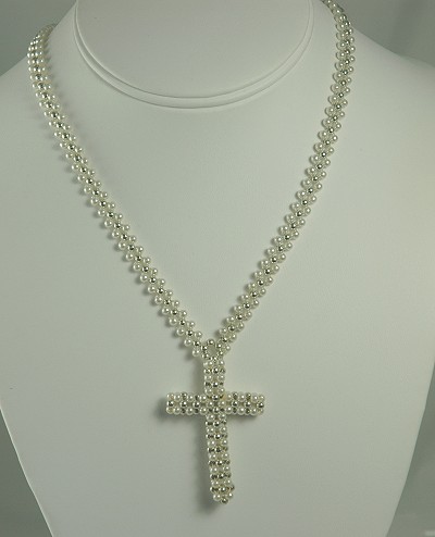 Heavenly Faux Pearl and Silver- tone Cross Necklace